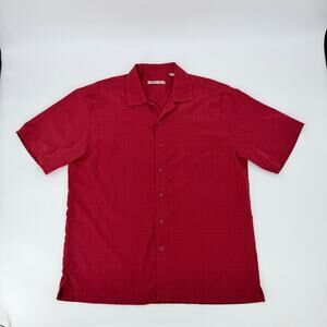 Batik Bay Shirt Mens Large Red Button Up Short Sleeve Casual